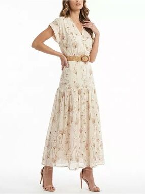 TAYLOR Women's Embroidered V-Neck Belted Dress